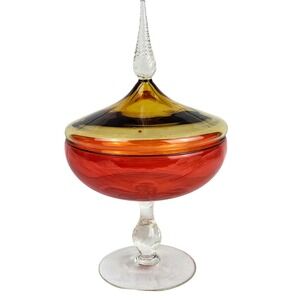 MCM Italy Empoli Amberina Glass Circus Tent Apothecary Candy Jar Pedestal Dish